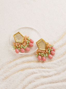 Zaveri Pearls - Green & Pink Cluster Beads Embellished Drop Earring-ZPFK15149