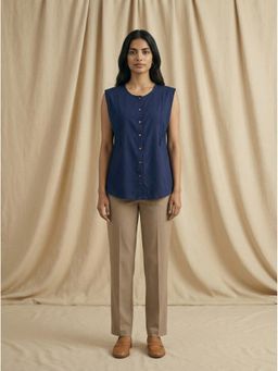 ZNKL - Blue Pleated Cotton Top