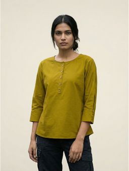 ZNKL - Mustard Pleated Sleeve Buttoned Top