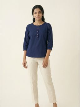 ZNKL - Blue Button-Down Blue Top