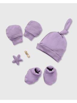 Cocoon Care - Bamboo Cotton Lilac Printed Cap With Mittens & Booties