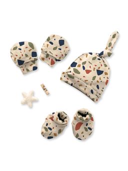 Cocoon Care - Bamboo Cotton Mosaic Printed Cap With Mittens & Booties