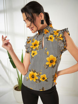 Kibo - Women's Floral Printed Ruffle Top