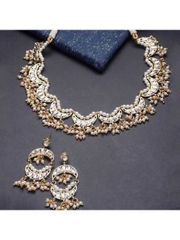 Karatcart - Gold Plated Moon Shaped white Kundan Neckalce Setfor Women (Set of 2)