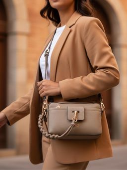 Inc.5 - Womens Taupe Sling Bag with Detachable Strap