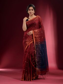 CHARUKRITI - Cinnamon Brown with Zari Paisley Pattern Saree with Unstitched Blouse