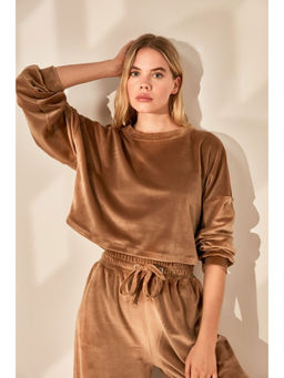 Trendyol - Beige Velour Tracksuit Top