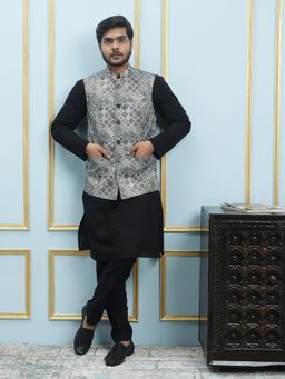 See Designs - Men Black Digital Print Cotton Nehru Jacket