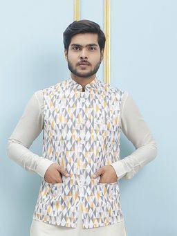 See Designs - Men Off White Kurta Pajama & Off White Digital Print Nehru Jacket (Set of 3)