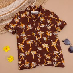 The Lion and the Fish - Palm Tree Printed Shirt Brown
