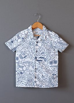 The Lion and the Fish - Doodles Print White Shirt