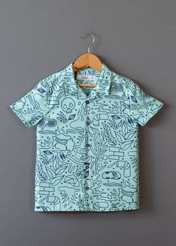 The Lion and the Fish - Doodle Print Mint Green Shirt