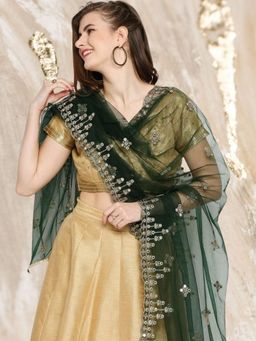 Dupatta Bazaar - Women's Embroidered & Embellished Green Net Dupatta