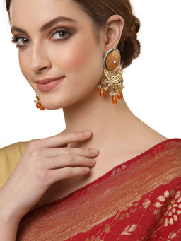 Dugran By Dugristyle - Pink & Orange Meenakari Kundan Dangler Earring