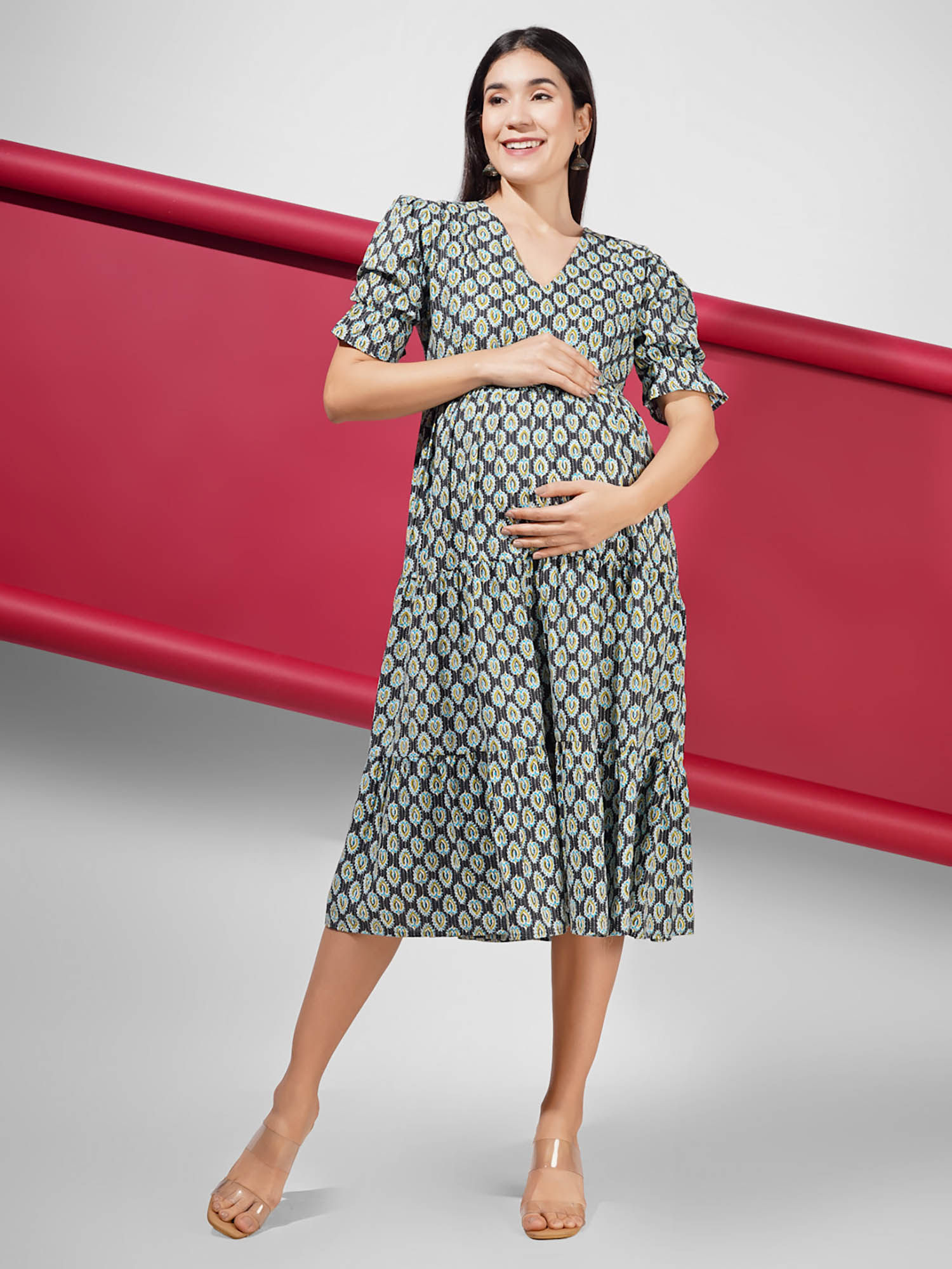 angloindu Floral Printed Maternity Feeding Dress-picture-22