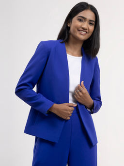 FableStreet - Open Front Blazer-Royal Blue