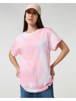 Bewakoof - Women's White & Pink Tie & Dye Boyfriend T-shirt
