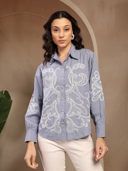 Gipsy - Blue Embroidered Cotton Shirt