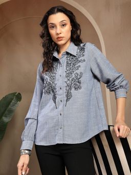 Gipsy - Blue Embroidered Cotton Shirt