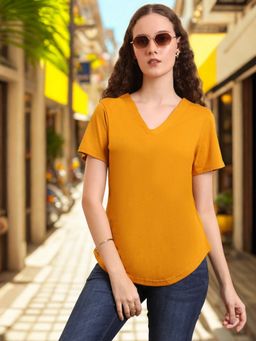 BRINNS - Mustard Short Sleeves V-Neck Pure Cotton T-Shirt