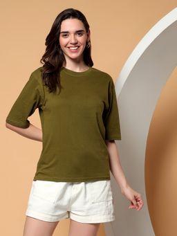 BRINNS - Olive Women Drop Shoulder T-Shirt