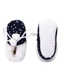 Coco Candy - Polka Dot Pom Pom Booties - Navy Blue