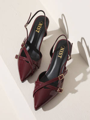 Buy GNIST Structured Pointed Burgundy Kitten Mules Heels (EURO 36)