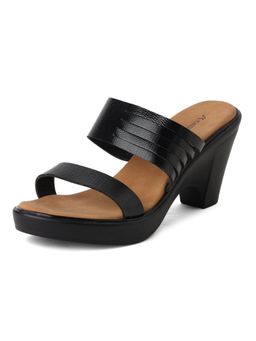 KNEETOES - Women Jet Black Multi-Strap Block Heels