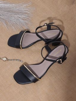 KNEETOES - Women Black Ankle-Strap Block Heels