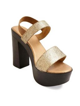 KNEETOES - Women Lustrous Gold Stacked High Heels