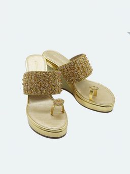 KNEETOES - Women Gemglow Gold Wedges Heels