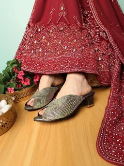 KNEETOES - Women Crystalshine Grey Block Heels