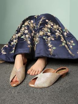KNEETOES - Women Crystalshine Rose Gold Block Heels