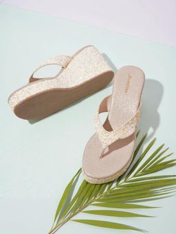 KNEETOES - Women Sparkle Dust Gold Wedges Heels