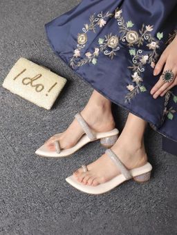 KNEETOES - Women Twinkle Studs White Cylindrical Heels