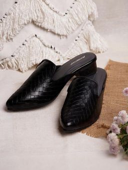 KNEETOES - Women Bold Black Textured Mule Heels