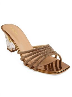 KNEETOES - Women Sparkly Bronze Stone-Work Block Heels