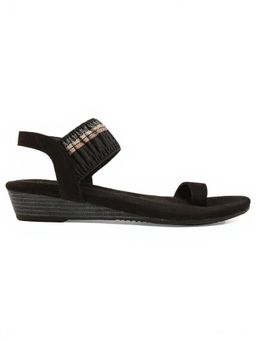 KNEETOES - Women Black Striped Wedges One-Toe Sandals