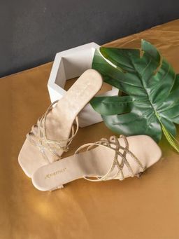 KNEETOES - Women Gold Glam Glow Criss-Cross Party Heels