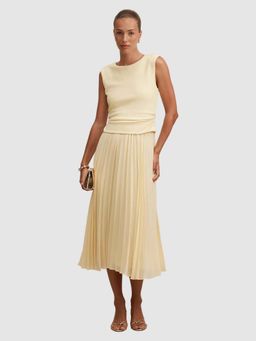 Forever New - Yellow Emilia 2 In 1 Pleated Midi Dress