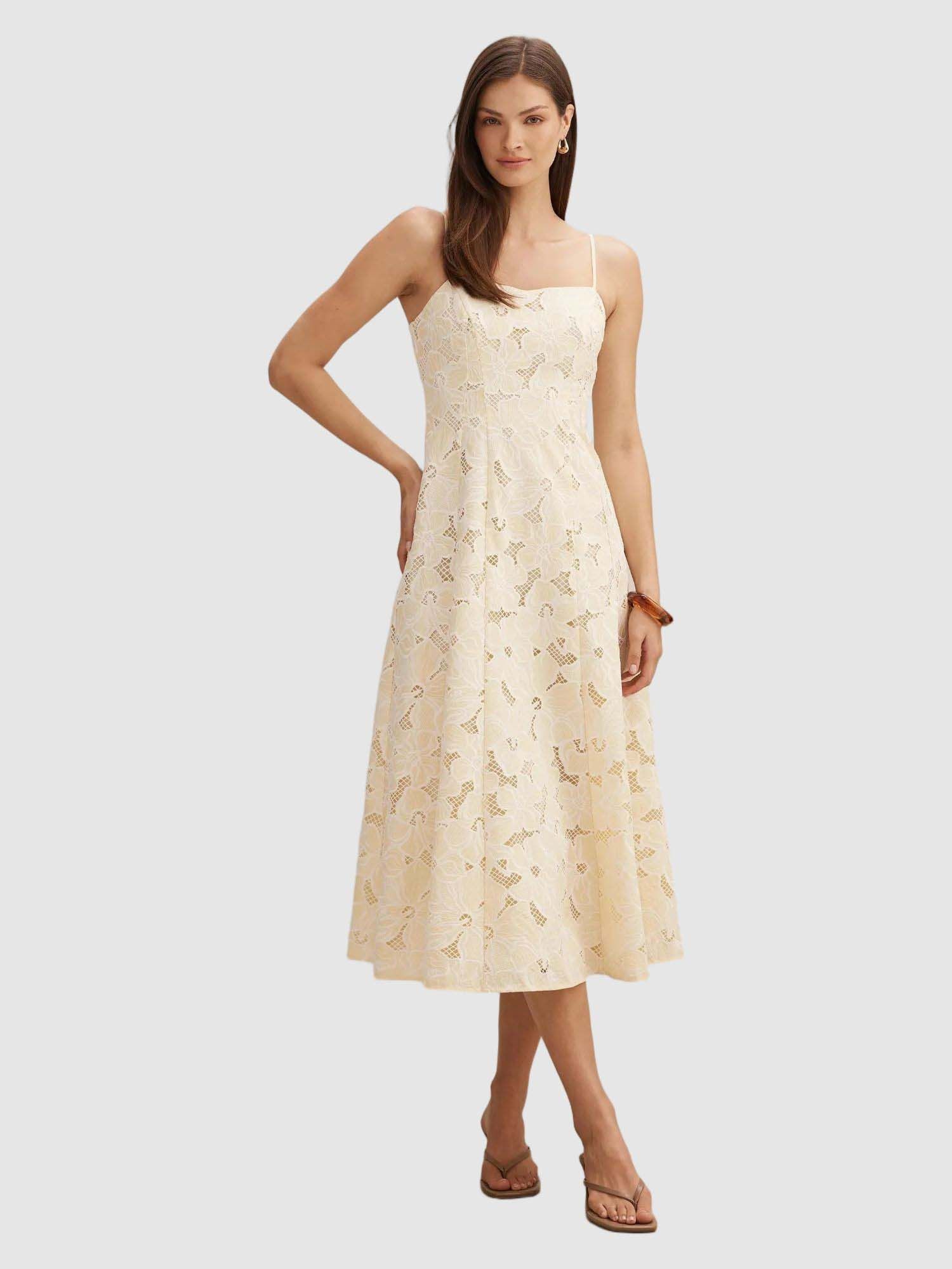 forever new Yellow Millie Floral Self Design Midi Dress-picture-11