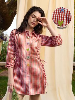 The Souled Store - Red Plaid Shirt-Dress: Summer Solace Women Fashion