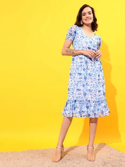 STREET 9 - Blue Printed Midi Dress