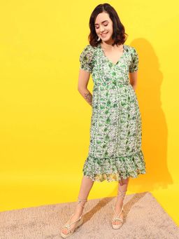 STREET 9 - Green Printed Midi Dress