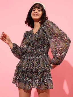 STREET 9 - Black Floral Tiered Dress