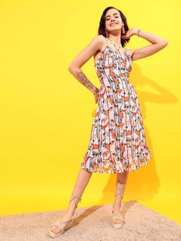 STREET 9 - Beige Printed Knee Length Dress
