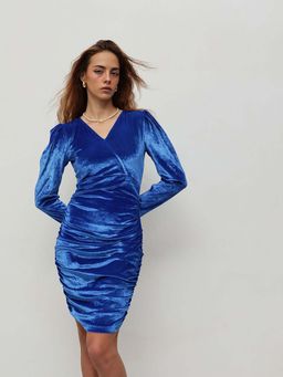 STREET 9 - Blue V-Neck Gathered Dress