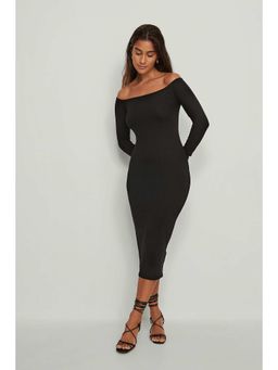 NA-KD - Rib Bare Shoulder Midi Dress - Black