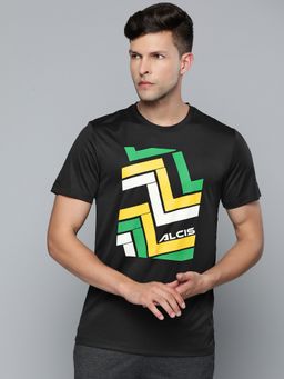 Alcis - Men Black Yellow Printed Slim Fit T-Shirt