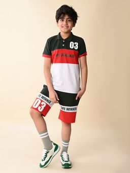 Lilpicks - Colorblock Collar T-Shirt with Shorts (Set of 2)